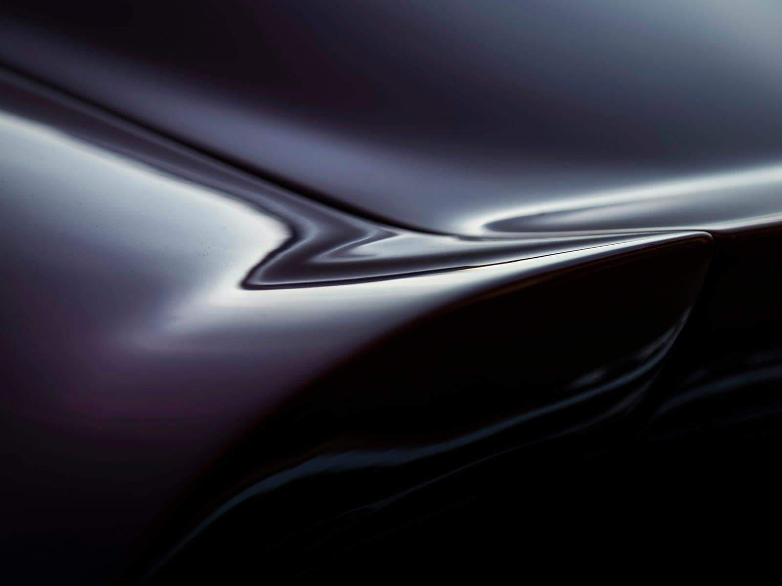 A reflection held in the compound curve of freshly polished paint